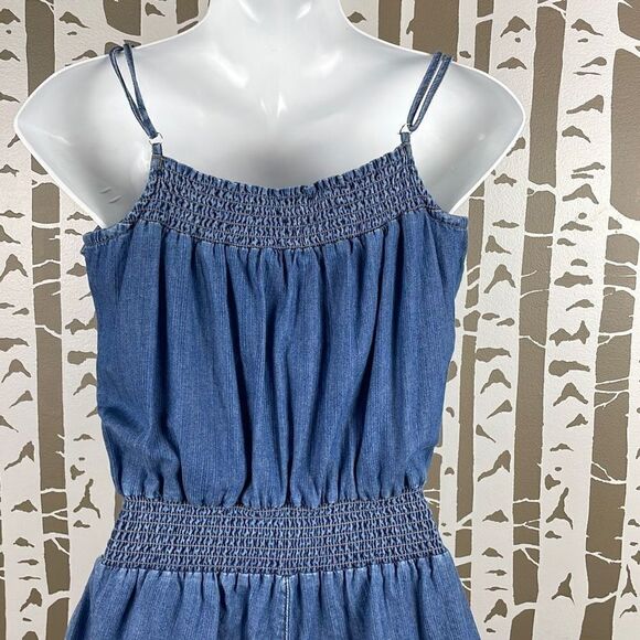 Blue Spice Denim Chambray Smocked Waist Romper M - Picture 6 of 8